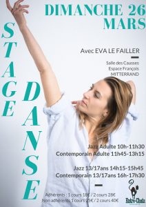 Stage danse contemporaine et jazz      –      Dimanche 26 Mars 2023